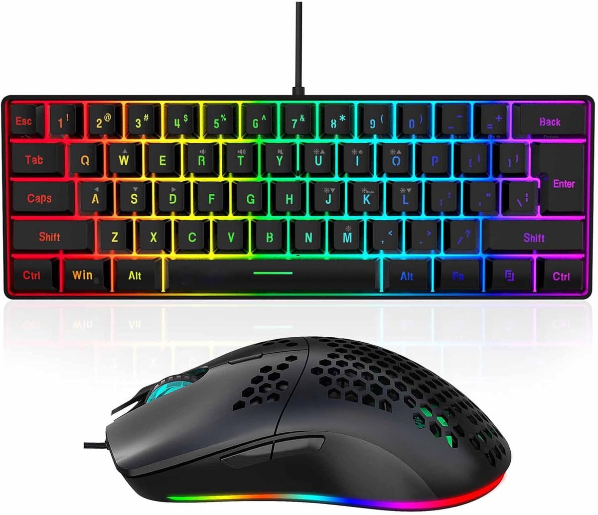 Gaming Toetsenbord Muis - Mechanisch Set - Intensief Gebruik - RGB Verlichting - 61 Toetsen - Zwart