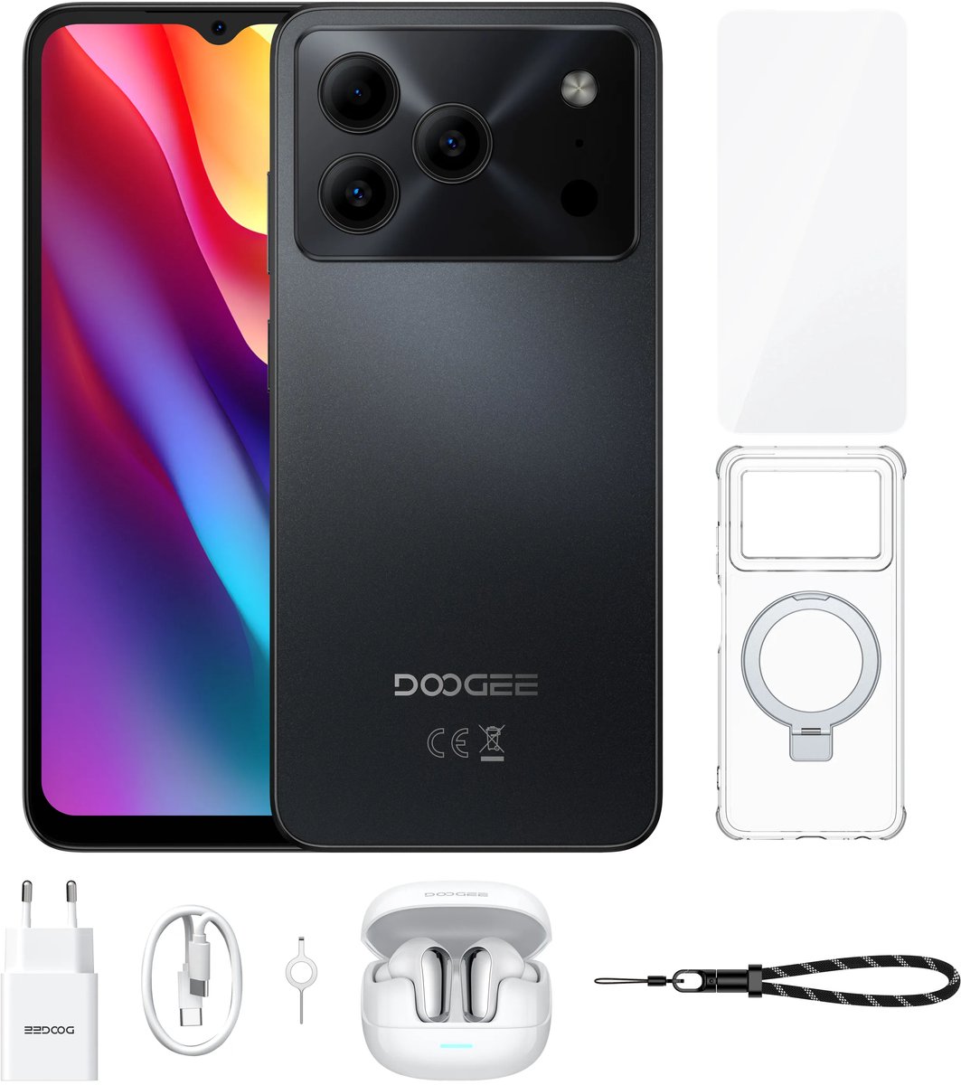 DOOGEE NOTE 56 VIP - Smartphone - Mobiele telefoon - Inclusief TWS oordopjes - 24GB RAM + 64GB ROM (2TB/TF) - 6,56 inch HD+ 90Hz IPS - 6150mAh - Android 16 - Octa-Core - 8MP + 5MP camera - Dual SIM - Gezichtsherkenning - GPS - ZWART