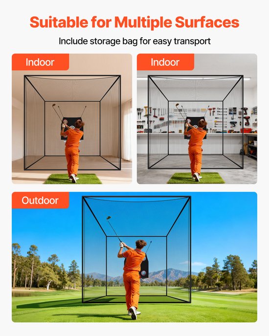 VEVOR Golf Slagkooi 305x305x305 Cm, Driving Cage Met 3-Laags en Knooploos Polyesterweefsel, Golf- en 9-Holes Honkbaldoel, Golf Slagnet, Trainingsnet, Oefennet voor Binnen- en Buitengebruik van VEVOR — afbeelding 5