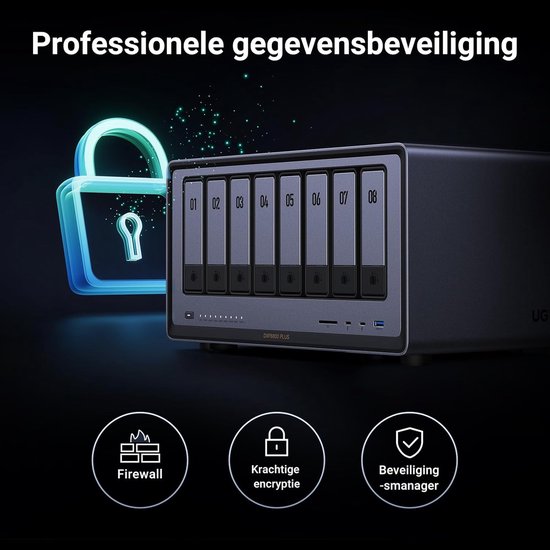 UGREEN NASync DXP8800 Plus 8-Bay Desktop NAS, Intel i5 1235u 10-Core CPU, 8GB DDR5 RAM, 128GB SSD, 2 * 10GbE, 2 * M.2 NVMe-aansluitingen, 8K HDMI, 2 * TBT4, Network Attached Storage (schijfloos) van Merkloos — afbeelding 5