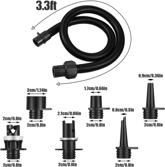 Pomp Adapter Kit - Ventiel Adapters - Opblaasbare Watersport - Inclusief 6 Adapters - 1 Meter Slang - Veelkleurig van Merkloos — afbeelding 4