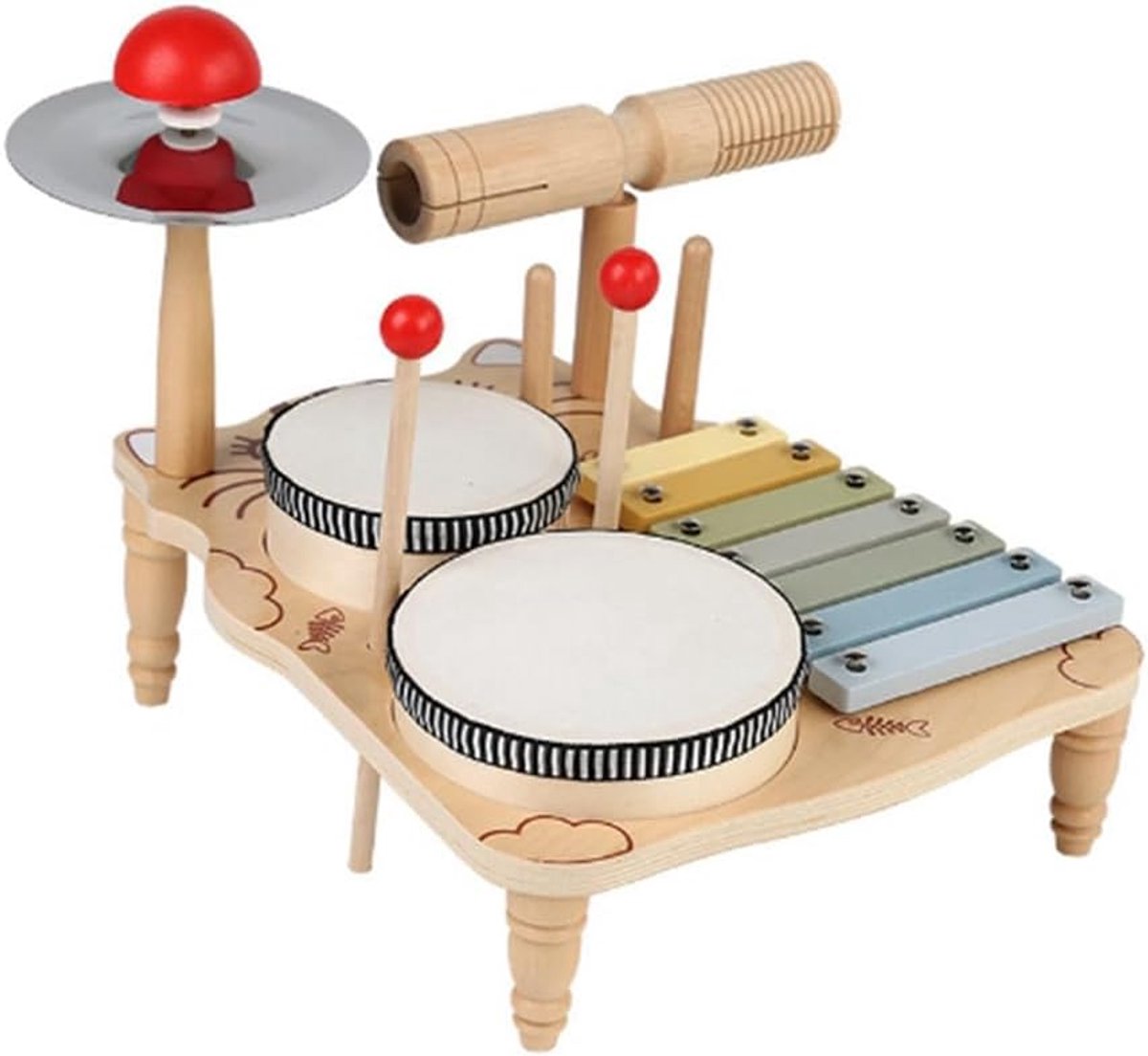 Kinder Drumstel - Muziek Tafel - Vroeg Leren - Houten Constructie - Multicolor