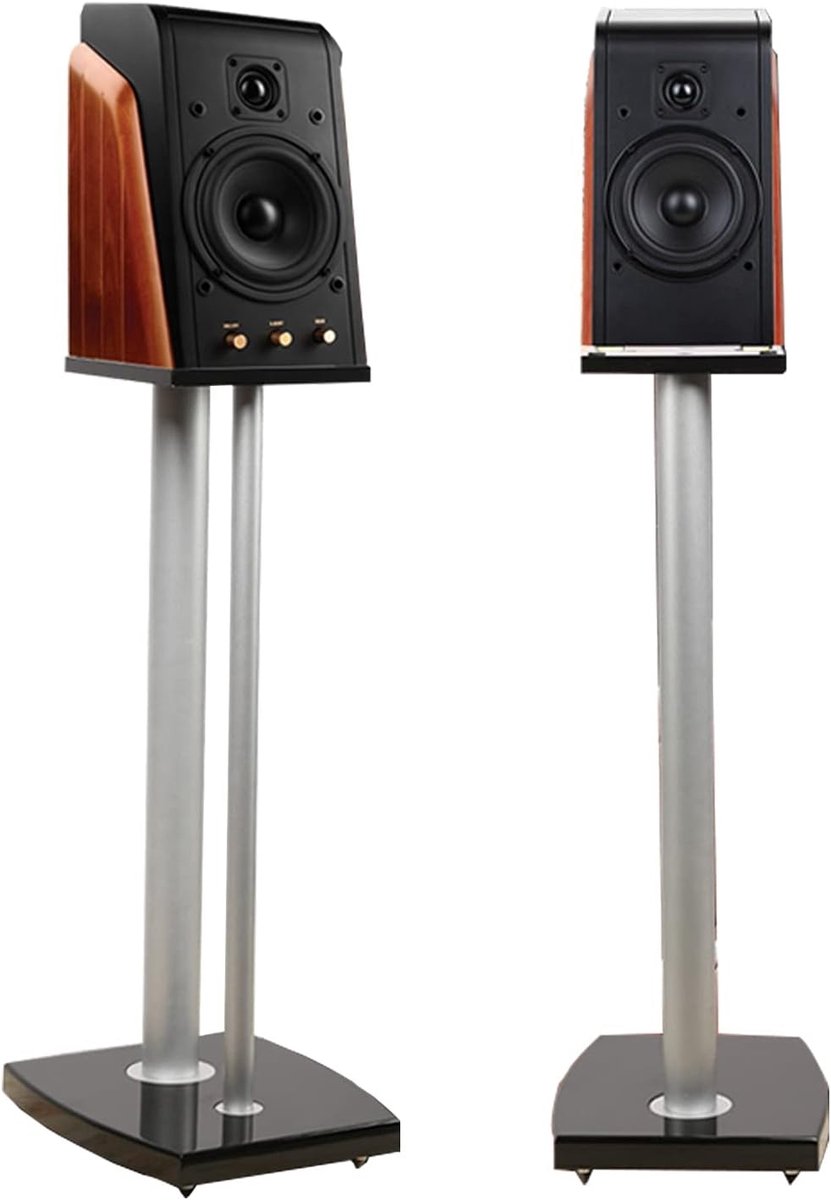 Luidspreker Standaarden - Boekenplank Vloer - Home Entertainment - Optioneel Zandvulling - 77cm Hoog - Zwart Zilver