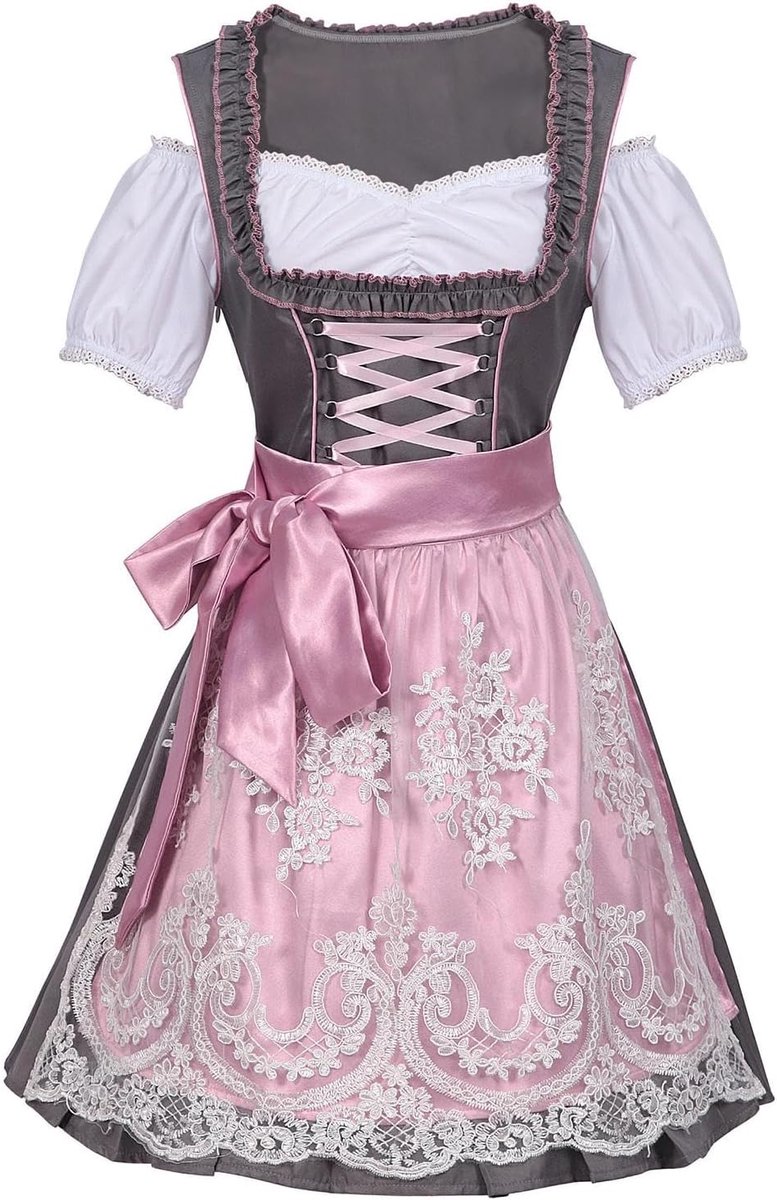 Traditionele Jurk - Dirndl Outfit - Oktoberfeest Vieren - Compleet Set - Midi Lengte - Roze Schort