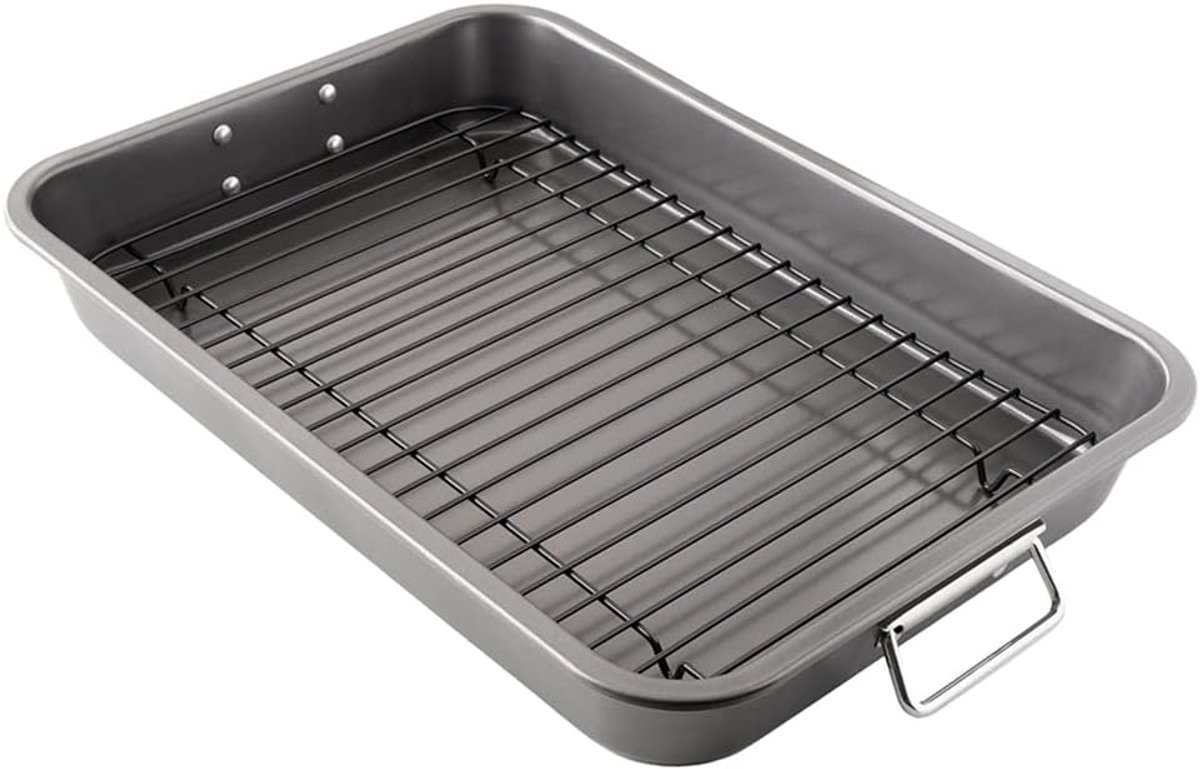 Braadpan met rooster - Oven bakplaat - Vlees braden - Antiaanbaklaag - 40 x 28 cm - Grijs