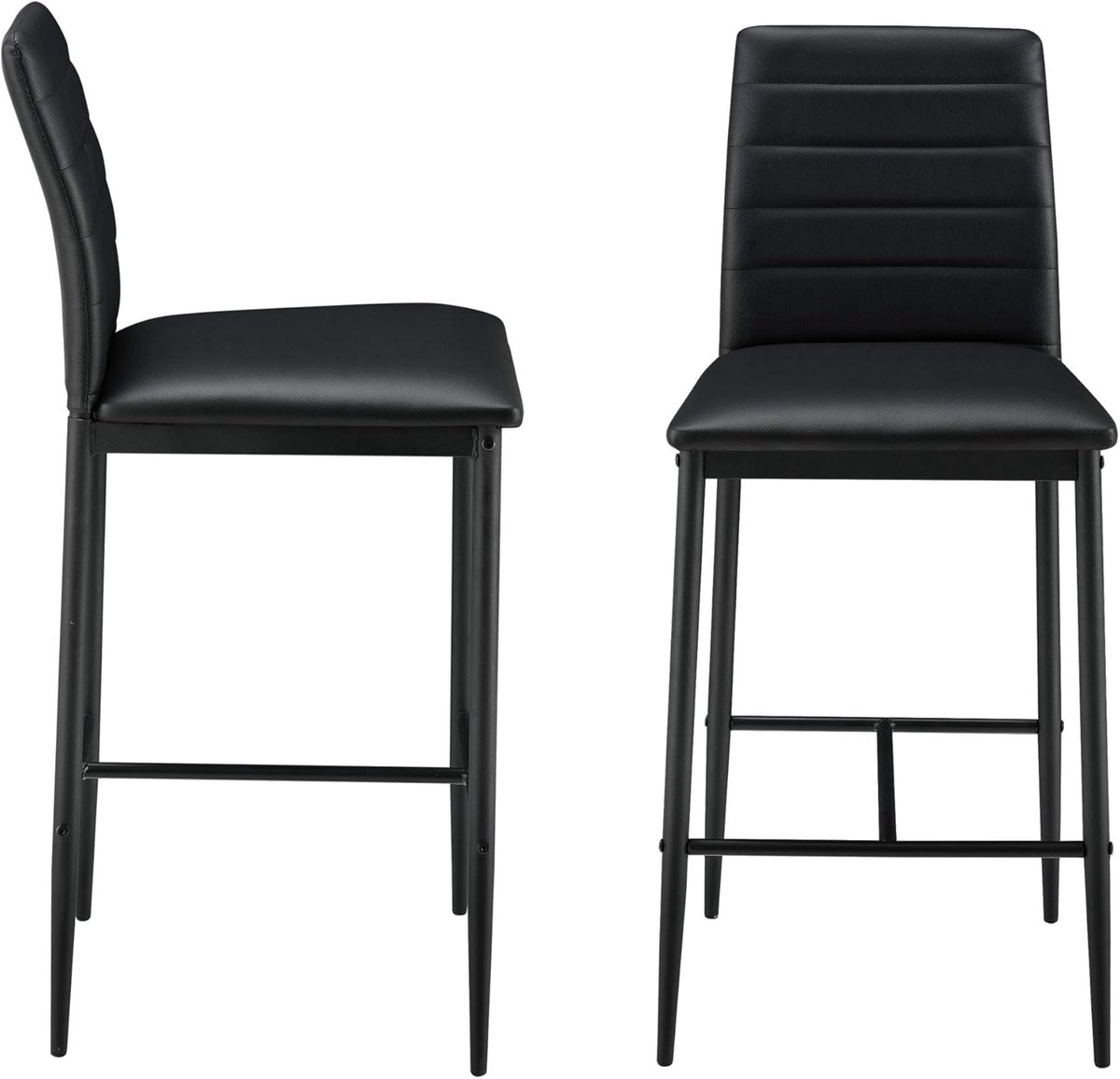 Barkrukken Set - Barstoelen Kunstleer - Keuken Bar - Met Rugleuning - 96x43x47 cm - Zwart