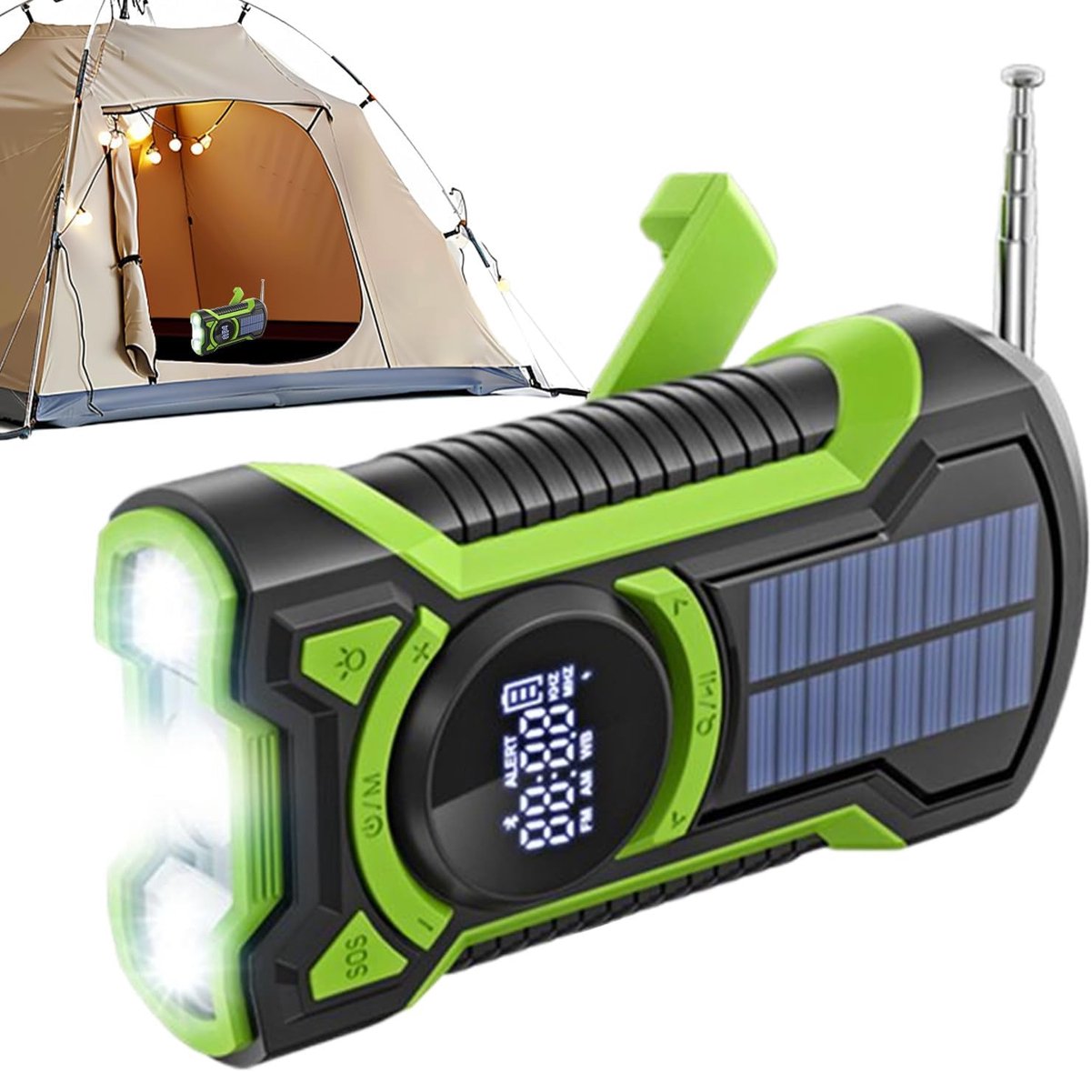 Noodradio Opwindbaar - Stroomuitval Radio - Buiten Activiteiten - 5000 Mah Batterij - 16.5x5.8x8.9 cm - Rood
