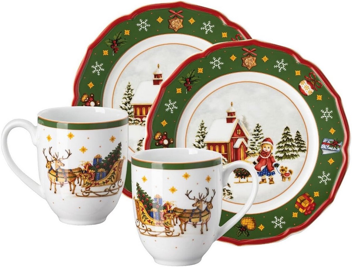 4-delige set groene porseleinen servies voor feestelijke diners