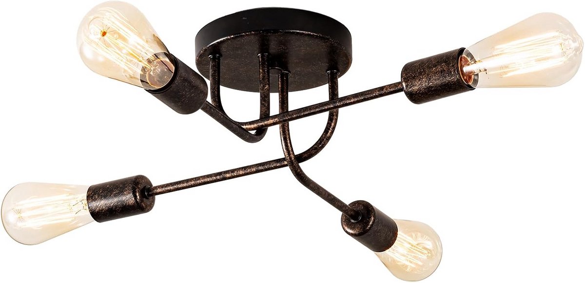 Industriële plafondlamp met 4 lampen in vintage stijl voor keuken, eetkamer of slaapkamer