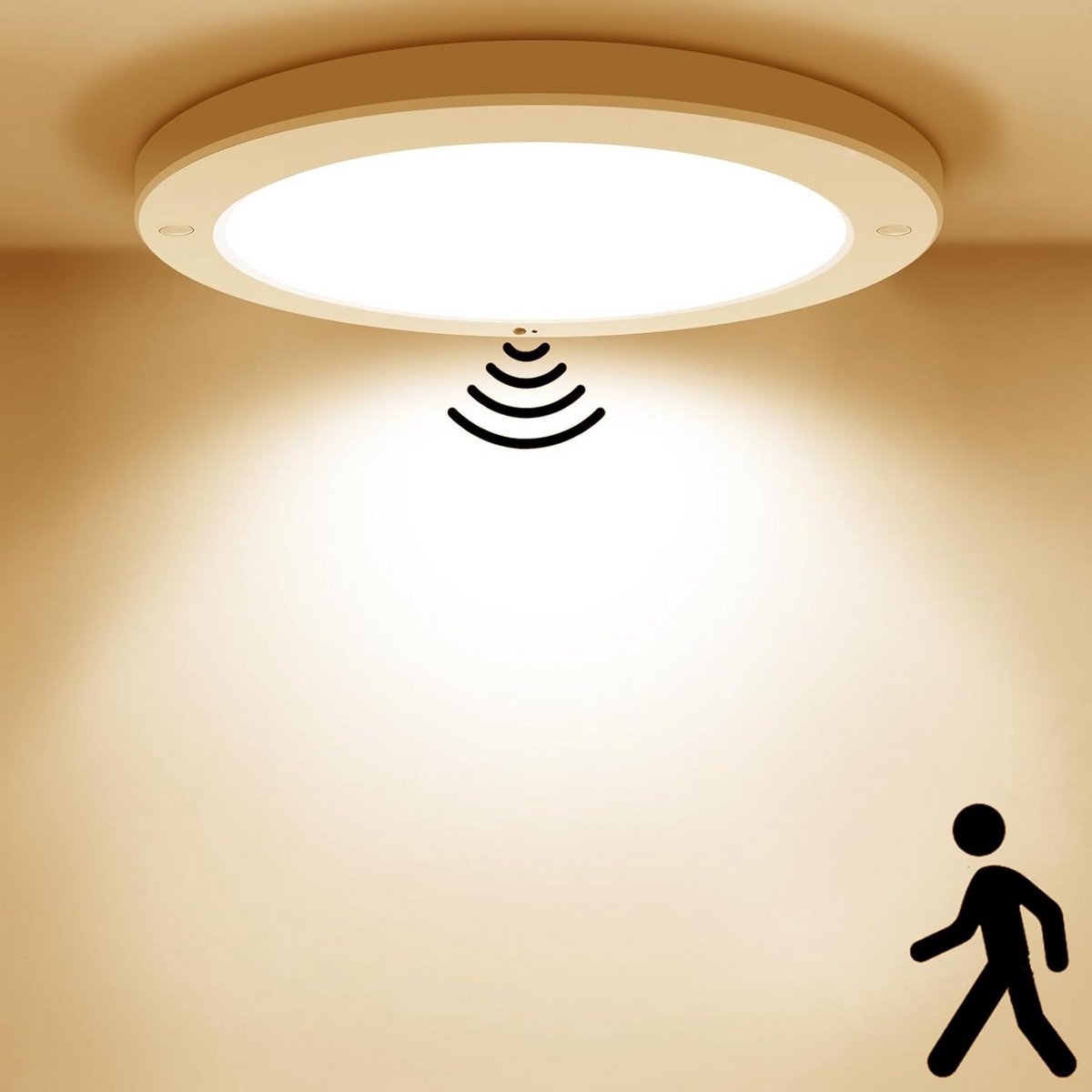 Plafondlamp met Bewegingsmelder - 18W LED, Platte en Ronde Vorm, Warmwit Licht | Voor Badkamer, Hal, Trap