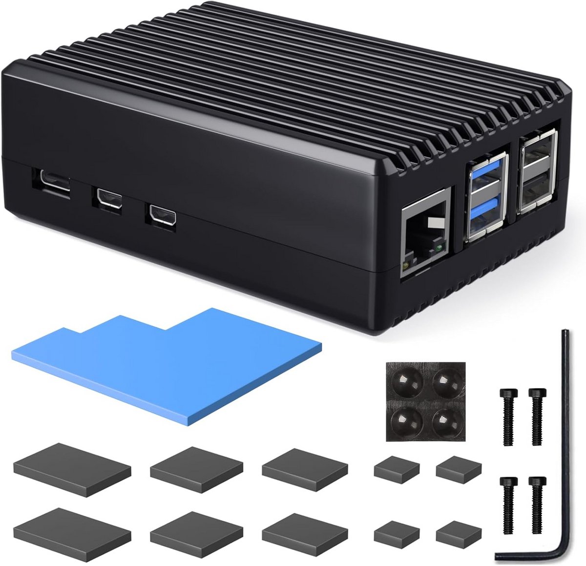 Metalen Behuizing voor Raspberry Pi 5 met Passieve Koeling - Zwart