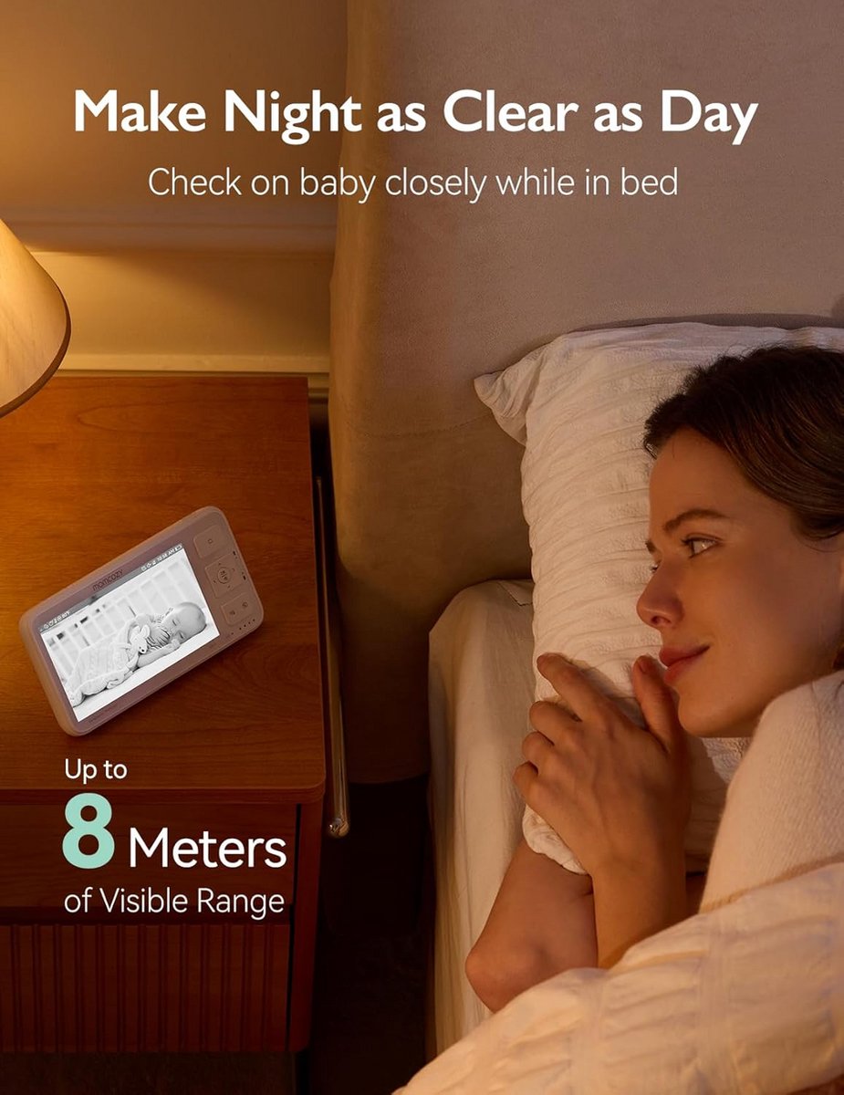 Video Baby Monitor met 5.5 Inch 1080p Scherm - Nachtzicht, 2-Weg Audio en Tot 500 m Bereik – foto 7