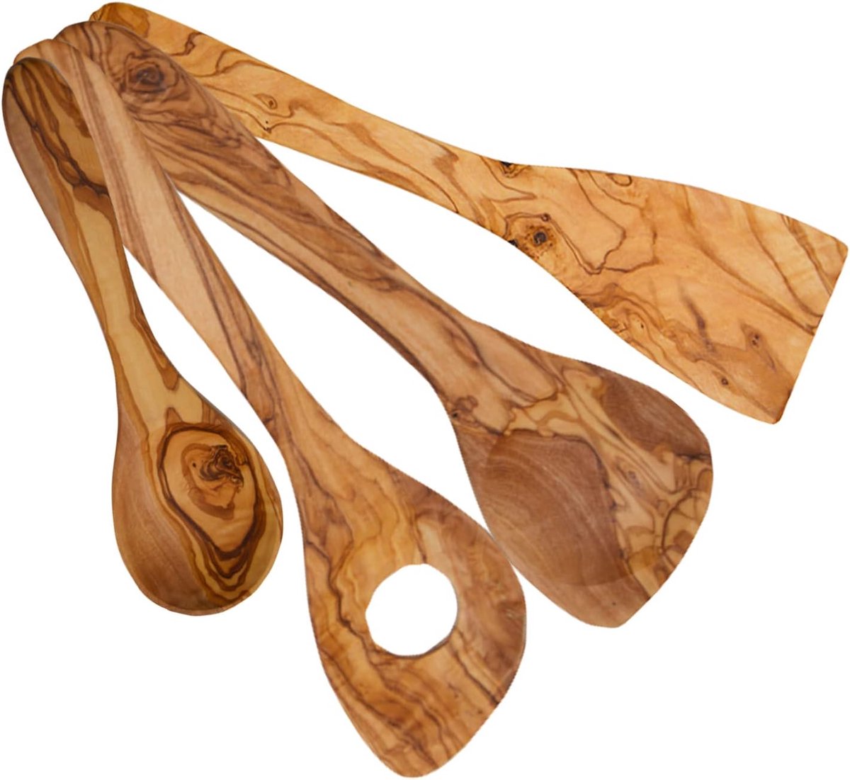 Houten Kooklepel Set - 3-delige Keukenhulpmiddelen van Duurzaam Olijfhout