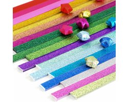 KALIONE Origami Star Papierstroken, veelkleurig Metallic Rechthoekig Origami Papierstroken, 360 vellen (18 kleuren), 1 x 25 cm, om te knutselen