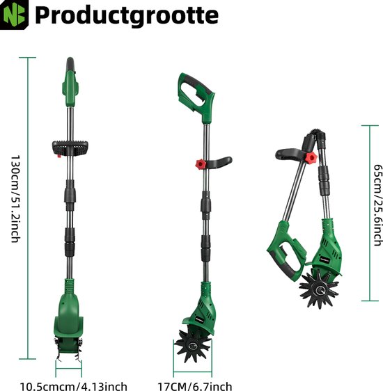 NewBeny Accu Grondfrees - Elektrische motorhak - 660 tpm Tuinfrees - met 2x Accu's - 15 cm grondbewerkingsdiepte, 10 cm bewerkingsbreedte van Newbeny — afbeelding 5