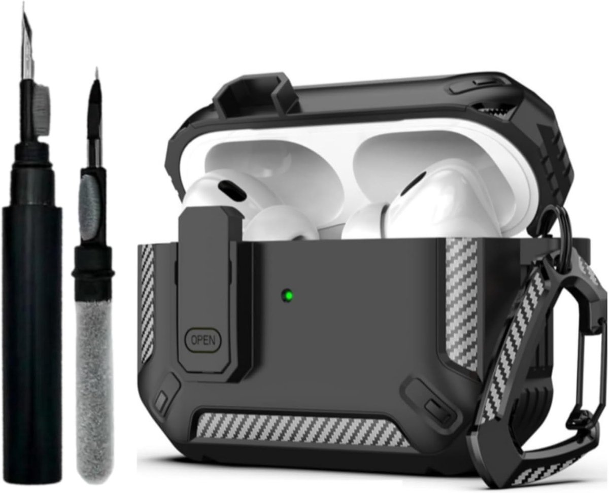 Koptelefoon Beschermhoes voor AirPods Pro - Schokbestendige TPU Hoes met Draaghaak en Reinigingsset