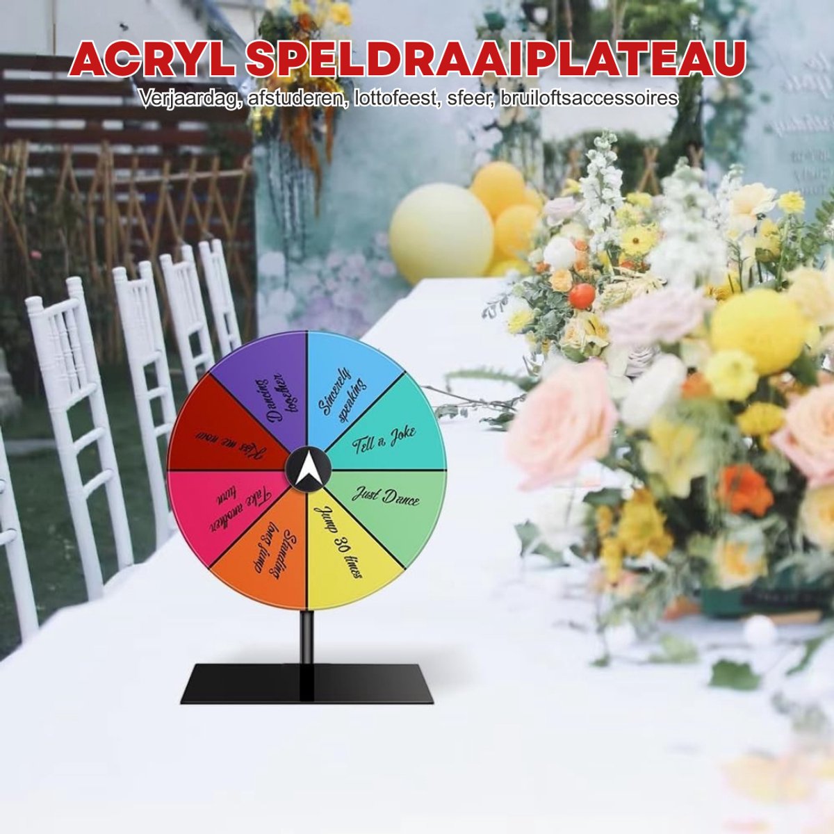 VIN® Rad van Fortuin - Draaiwiel 20 cm - Draairad - Gezelschapsspel - 8 Schrijfvakken - Met Markeerstift en Wisser – Tafelmodel – Prijswiel - Acryl