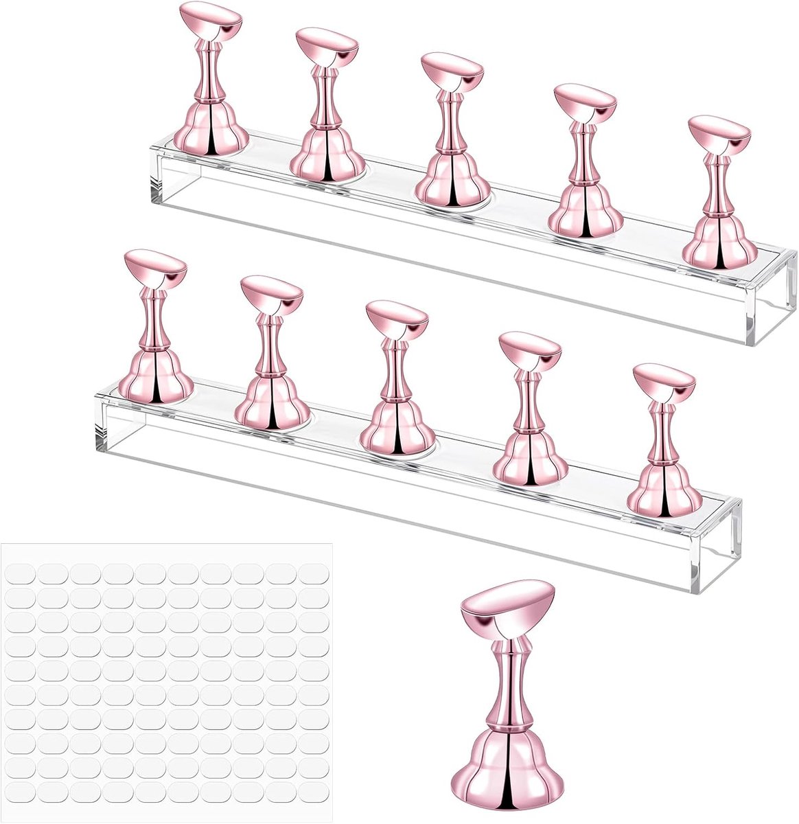 JIYIN 2 stuks nageldisplaystandaard, acryl nagelstandaard, nageloefenstandaard, oefenhand voor nageldesign, nagelgereedschap, zelf nagels maken (roségoud)