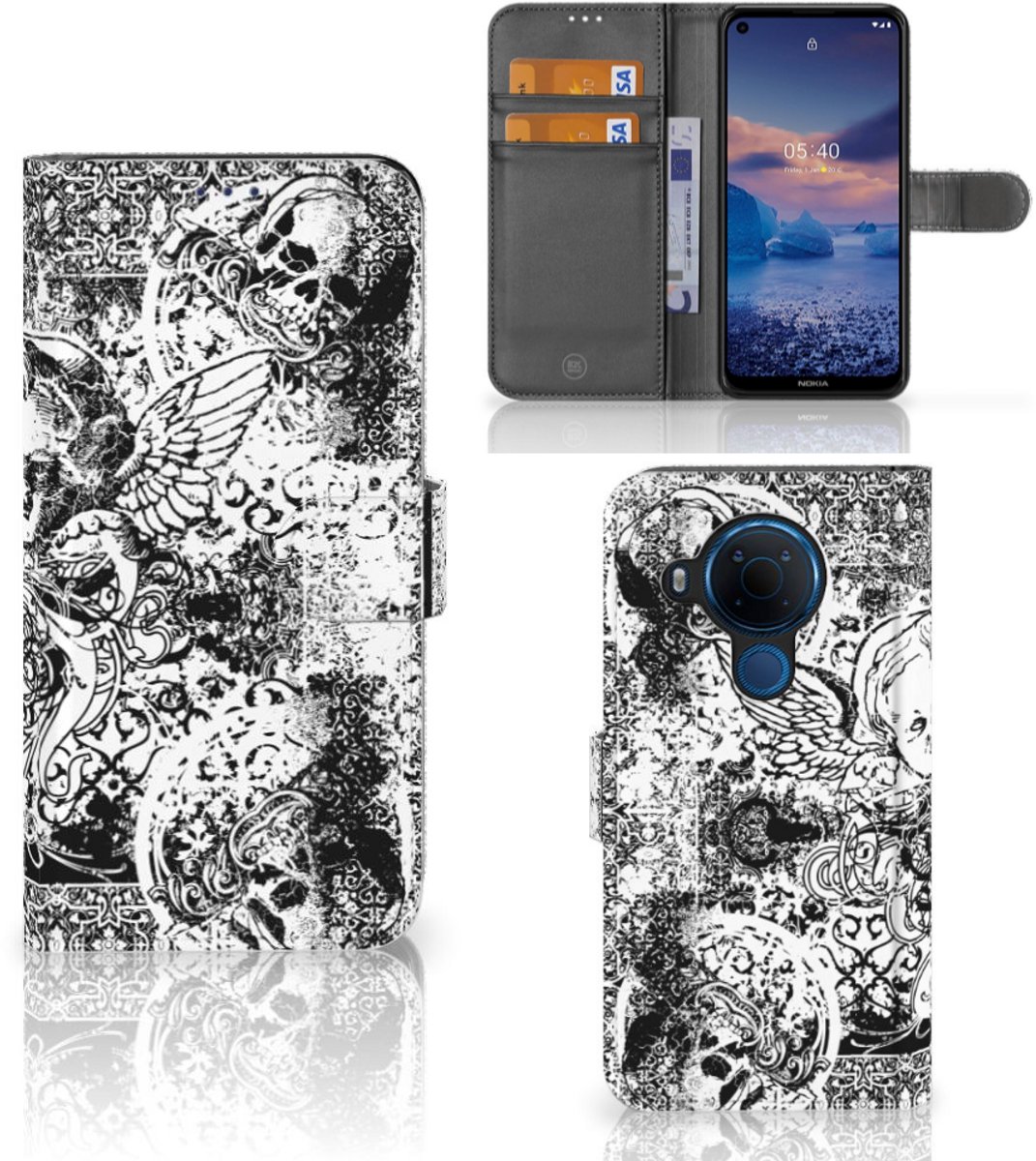 Book Case voor Telefoonhoesje met Naam Nokia 5.4 Skulls Angel