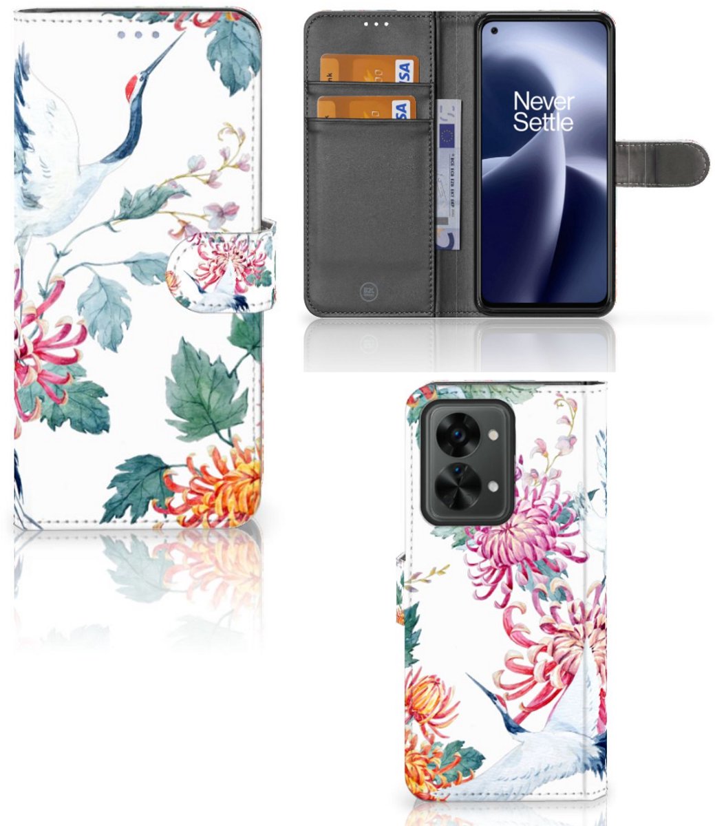 OnePlus Nord 2T Telefoonhoesje met Pasjes Bird Flowers