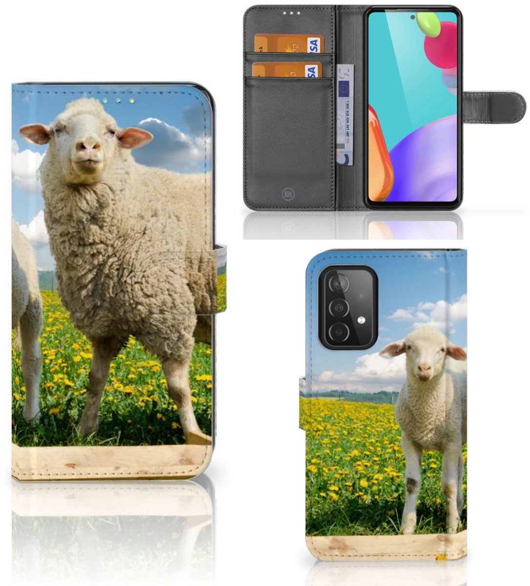 Samsung Galaxy A52 Telefoonhoesje met Pasjes Schaap en Lammetje