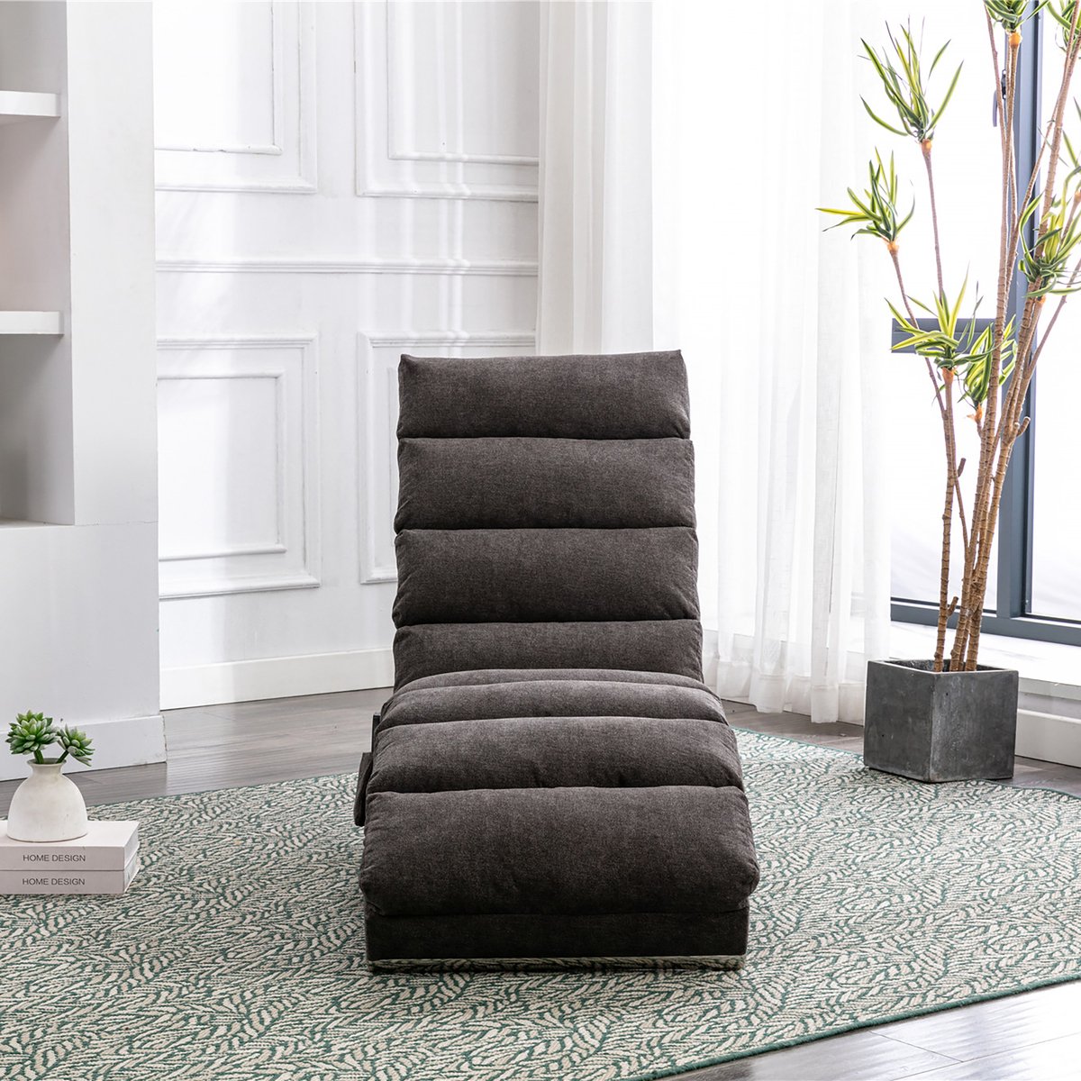 Zubaliya 1 Stuks Relaxfauteuil Met Vibratiefunctie - 148 cm Lang - Grijs Linnen - Opbergvak - 250 kg Draagvermogen - Eenvoudig Te Monteren