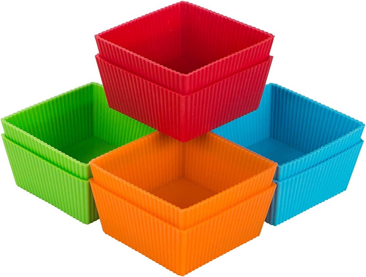 Grote herbruikbare siliconen muffinvormen - vierkant, 9 cm, set van 8