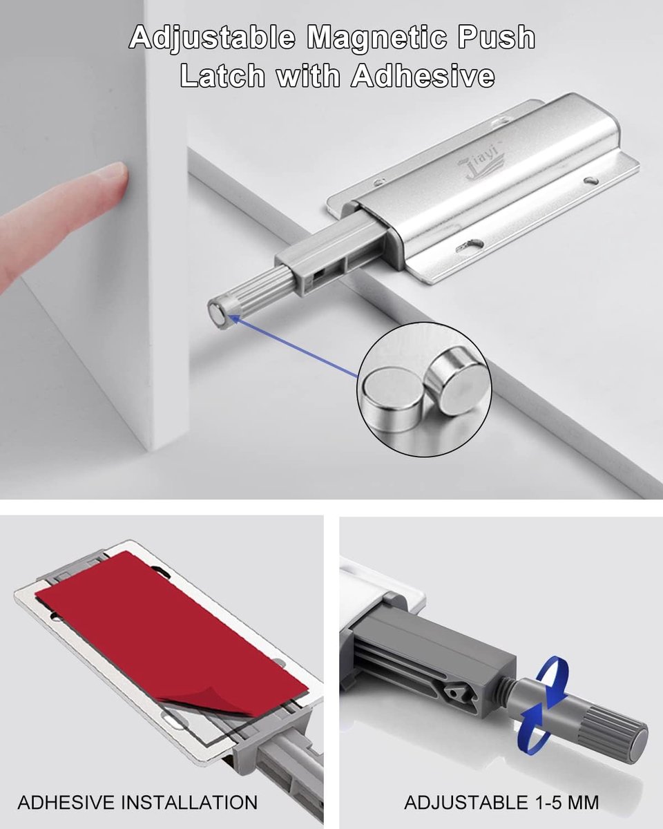 Drukdeuropener, kast, push-to-open deuropener, 6 stuks, push-open magneet, tip on voor deuren, meubels, laden, drukopener, kastdeur, opener, drukdeuropener, druksnapper
