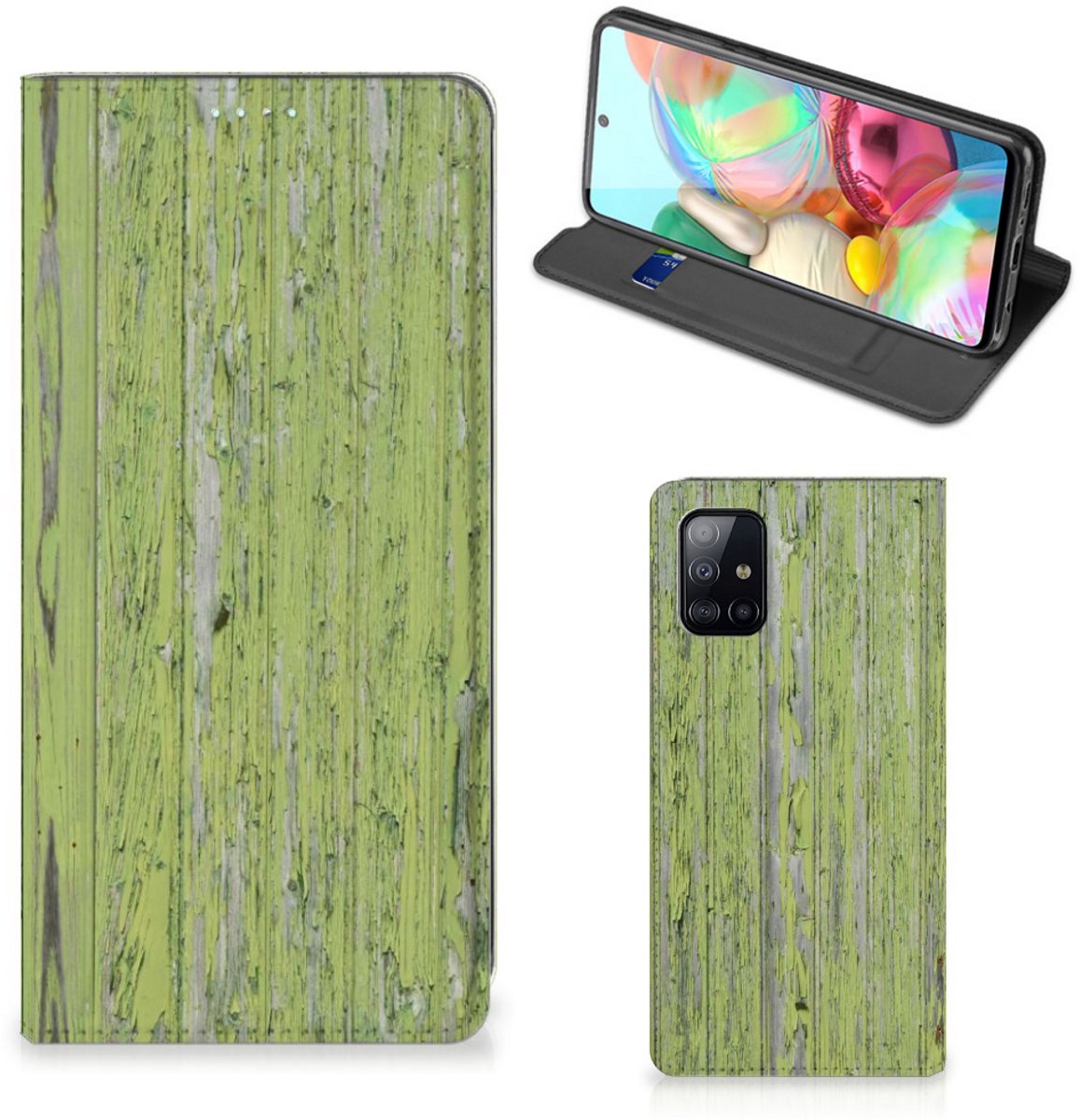 Samsung Galaxy A71 Book Wallet Case Green Wood