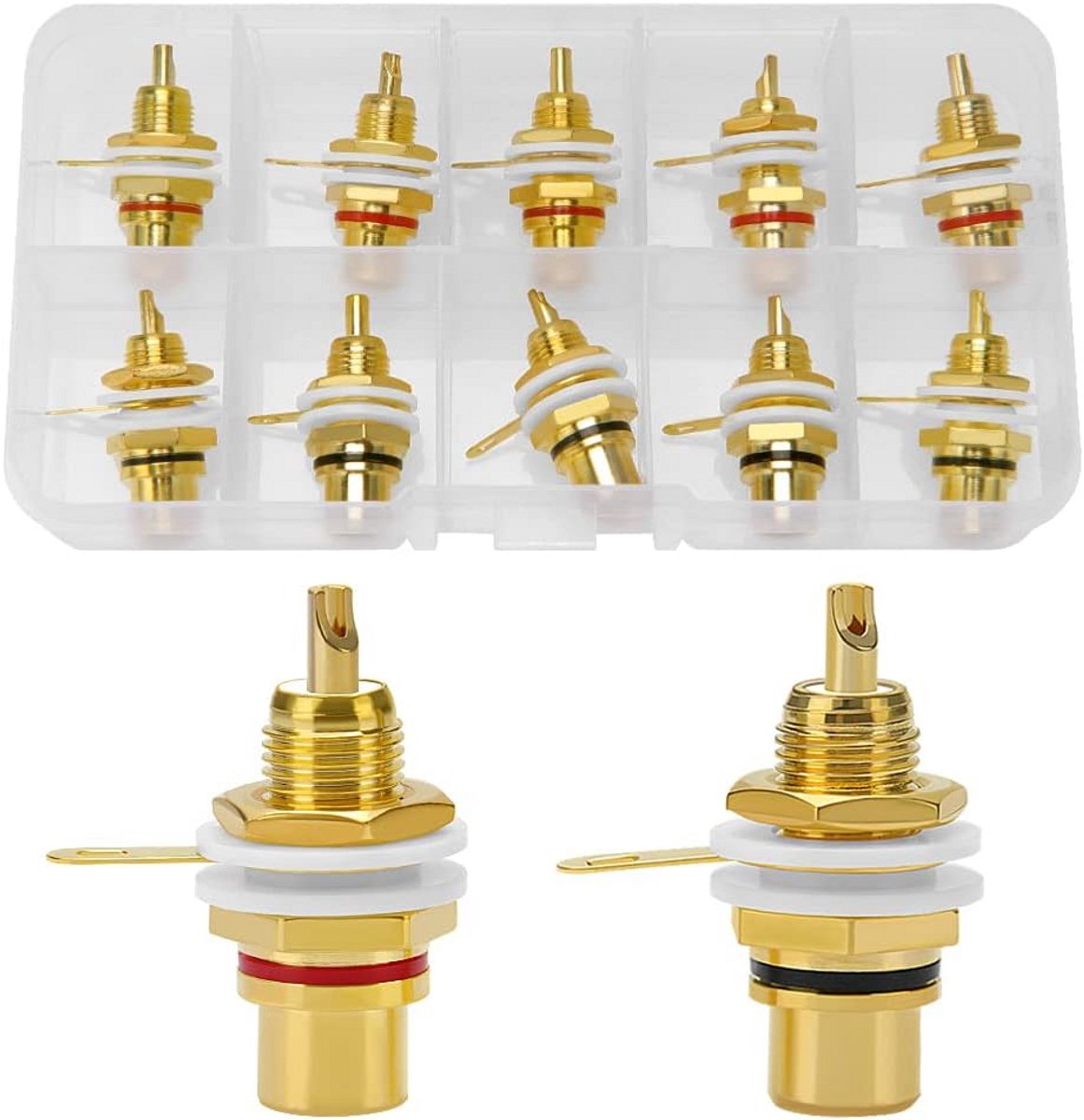 10 Stuks RCA-Paneel Vrouwelijke Montage, Audio Terminal Jack Paneelmontage, Cinch-Aansluiting voor Chassis-Aansluiting (5 Zwart + 5 Rood)