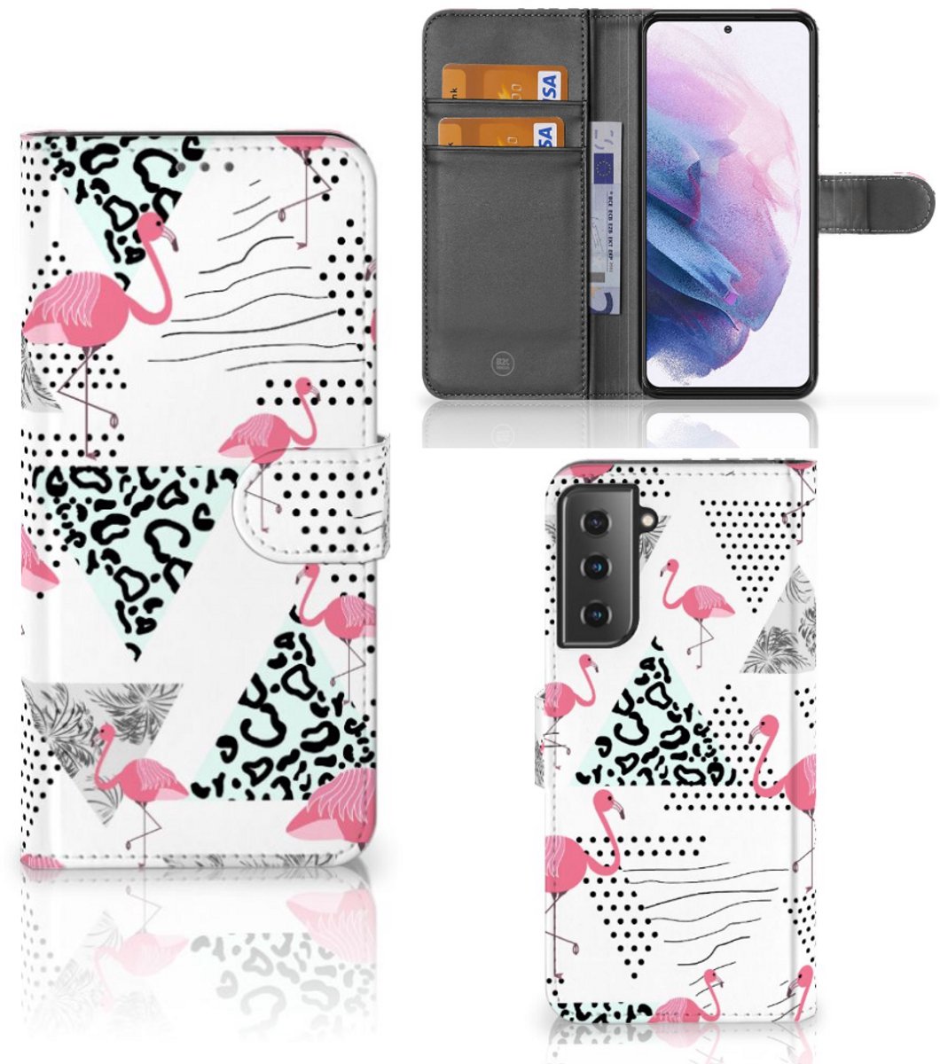 Samsung Galaxy S21 Plus Telefoonhoesje met Pasjes Flamingo Triangle