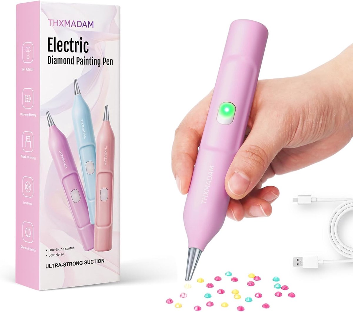 Draadloze Diamant Schilderij Pen met Vacuümpomp en USB-C Opladen voor Volwassenen