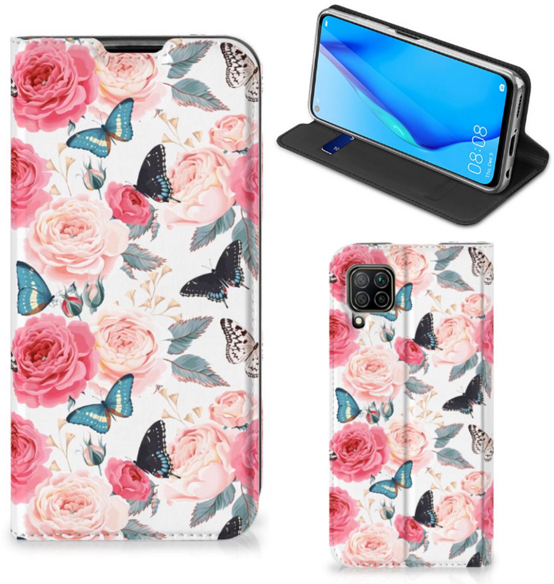 Huawei P40 Lite Smart Cover Butterfly Roses
