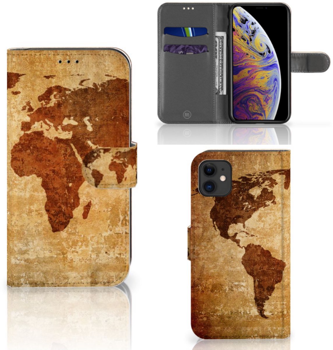 Apple iPhone 11 Flip Cover Wereldkaart