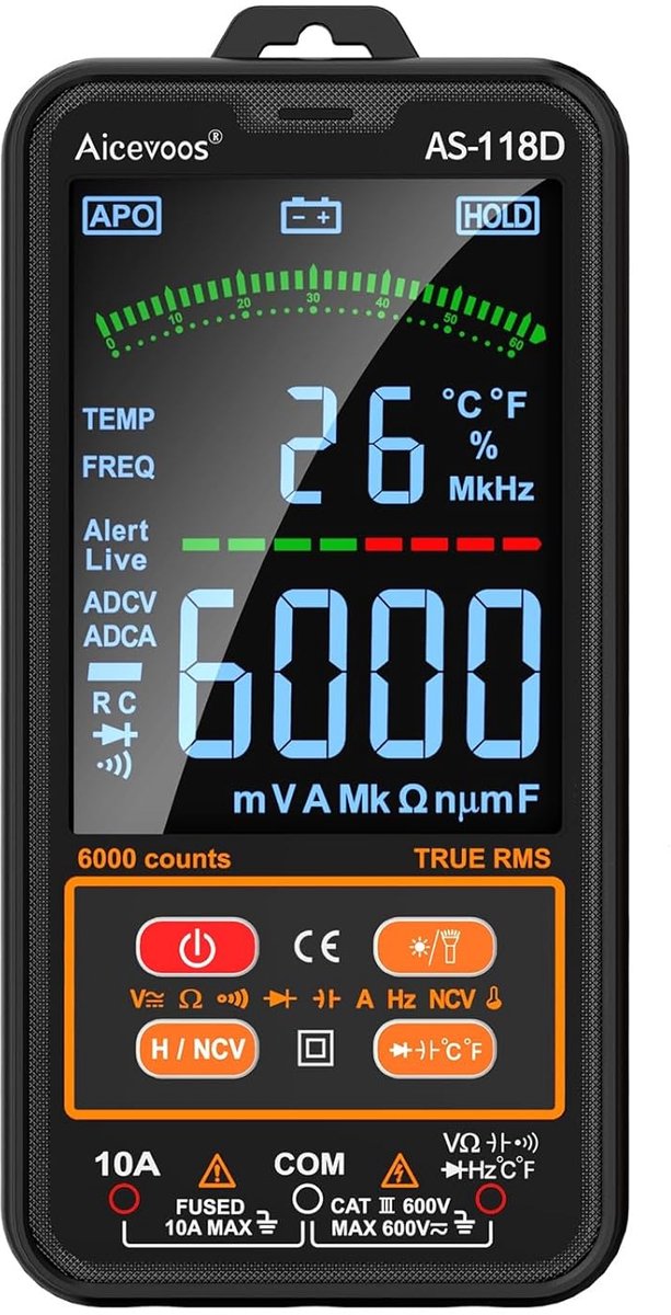 Smart digitale multimeter, automatische TRMS-meter voor elektriciens - spanning, stroom, weerstand, temperatuur, frequentie meten