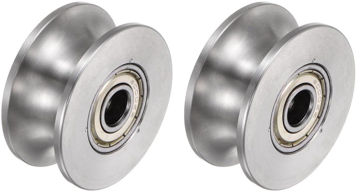 U-loopwiel voor groefrail - 2 stuks, 48 mm roestvrijstalen dubbele lagerwielen voor industriële toepassingen