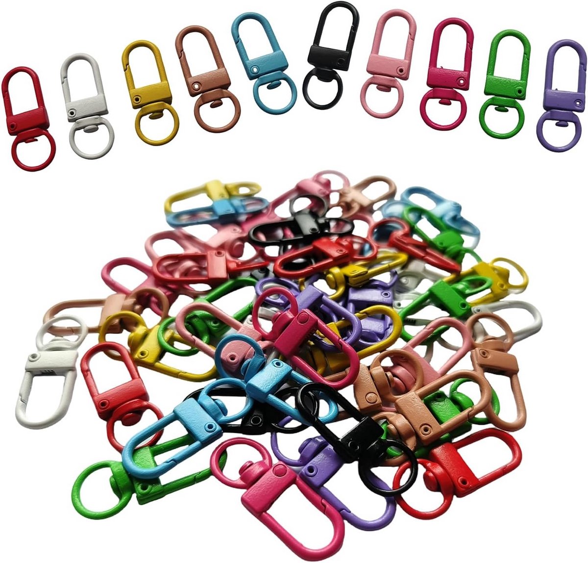 Metalen Karabijnsluitingen voor Sleutelhangers - 50 Stuks in 10 Kleuren - Draaibare Ontwerp voor Doe-Het-Zelf Sieraden Maken