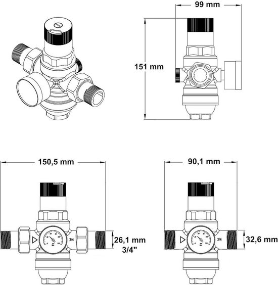 Waterdrukregelaar met Manometer en Zeeffilter 1/2 inch - Duurzaam en Betrouwbaar — afbeelding 4