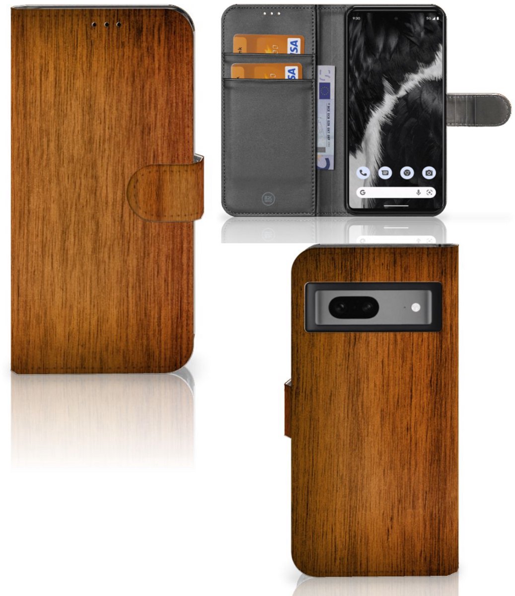 Google Pixel 7 Book Style Case Donker Hout