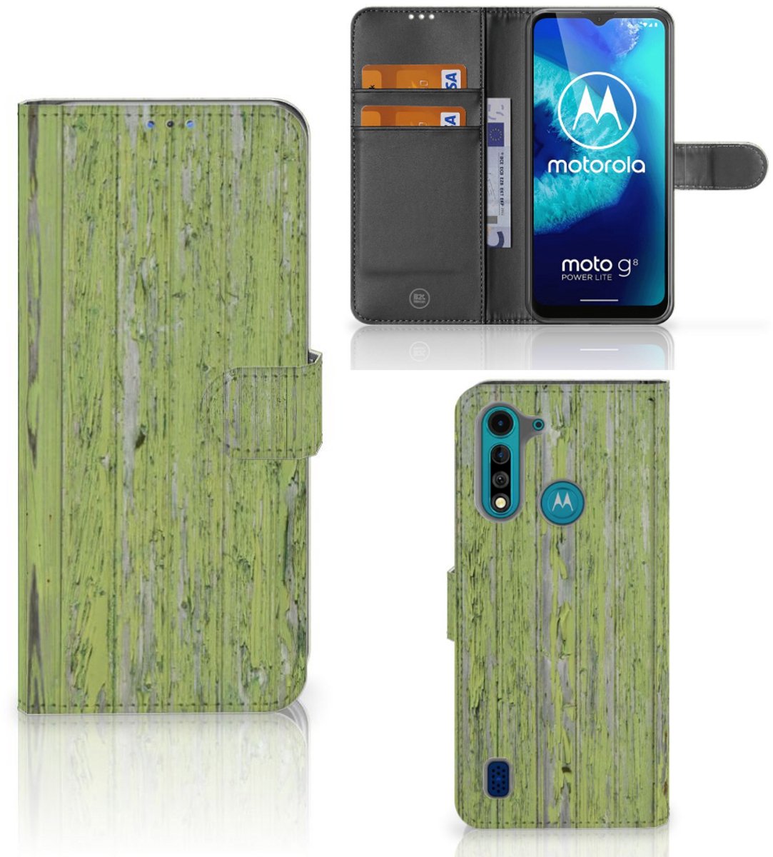 Motorola G8 Power Lite Book Style Case Green Wood
