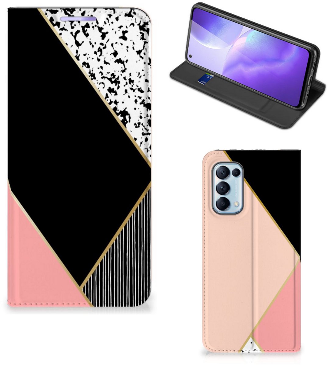 Standcase Hoesje voor OPPO Find X3 Lite Stand Case Zwart Roze Vormen
