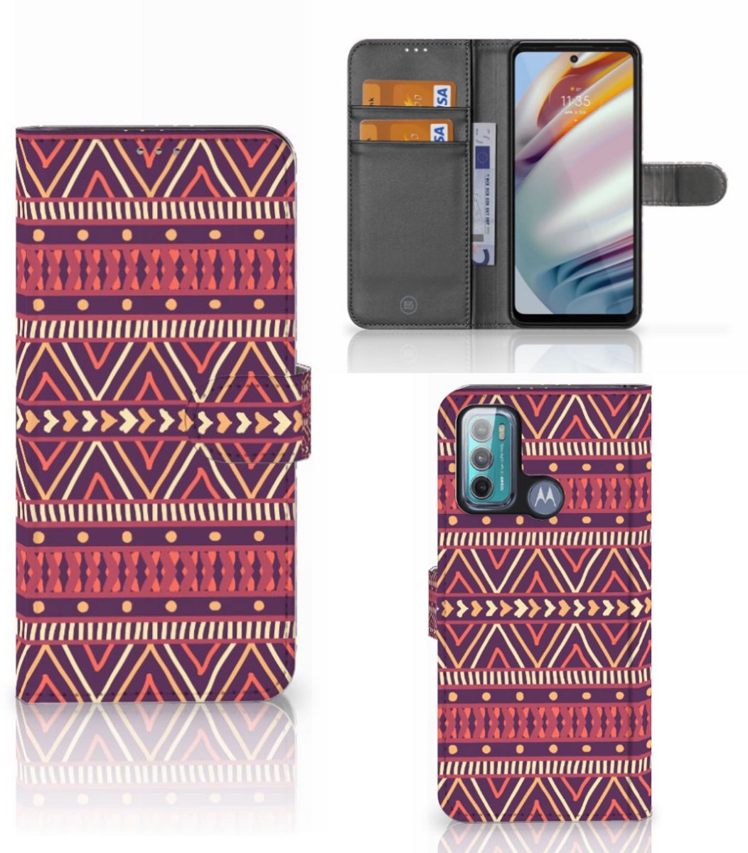 Motorola Moto G60 Telefoon Hoesje Aztec Paars