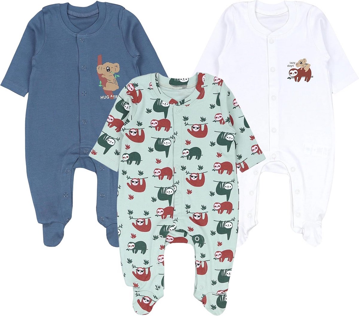 Fleece Babysluitpak met Voetjes en Lange Mouwen - Set van 3