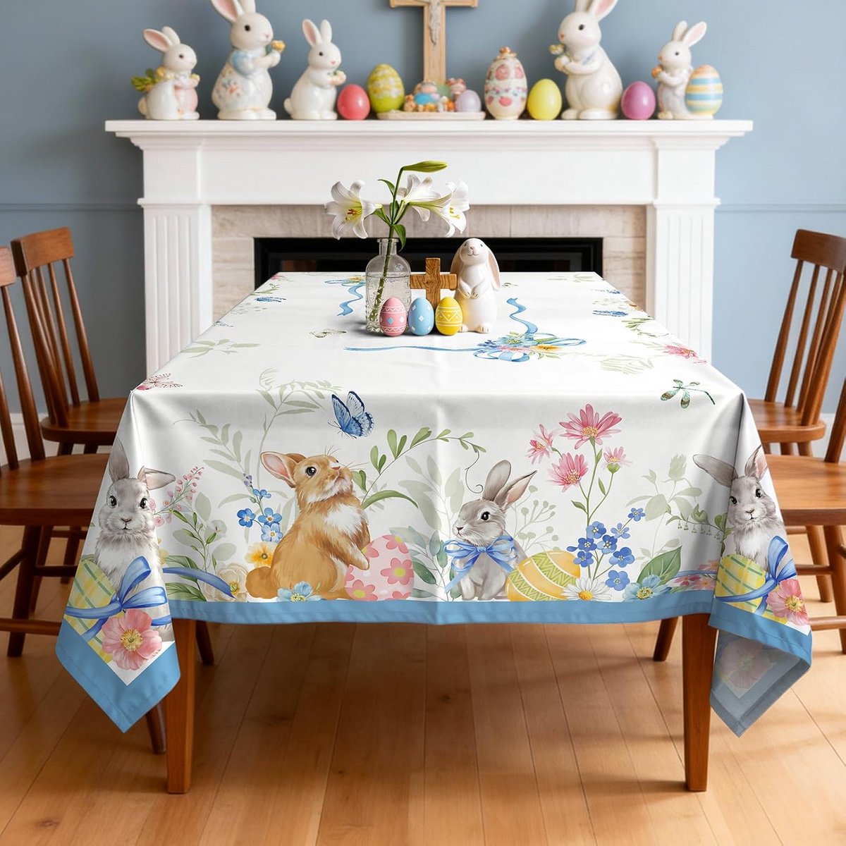 Rechthoekig Tafelkleed met Paashaas Print - 152x213 cm - Makkelijk Wasbaar Polyester