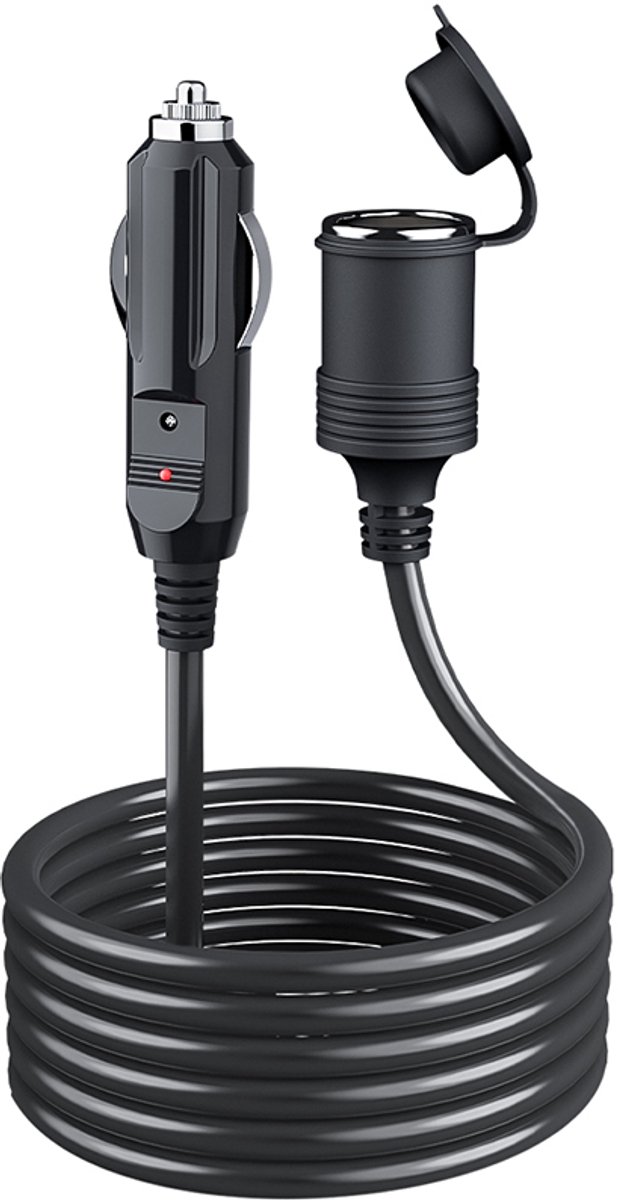 Verlengkabel voor sigarettenaansteker in de auto: 5 meter lange 12V-kabel voor de sigarettenaansteker, met een 15A-zekering, geschikt voor 12V/24V.