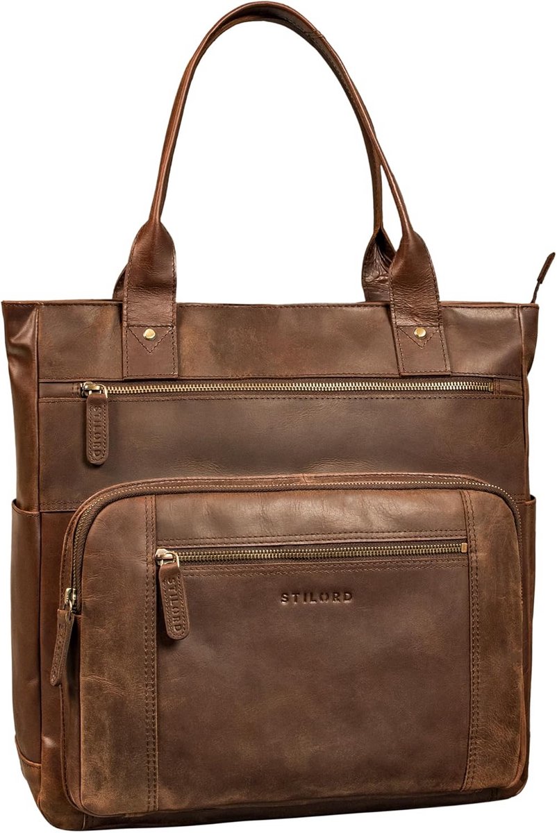 Grote Leren Handtas voor Dames Shopper Schoudertas met Laptopvak