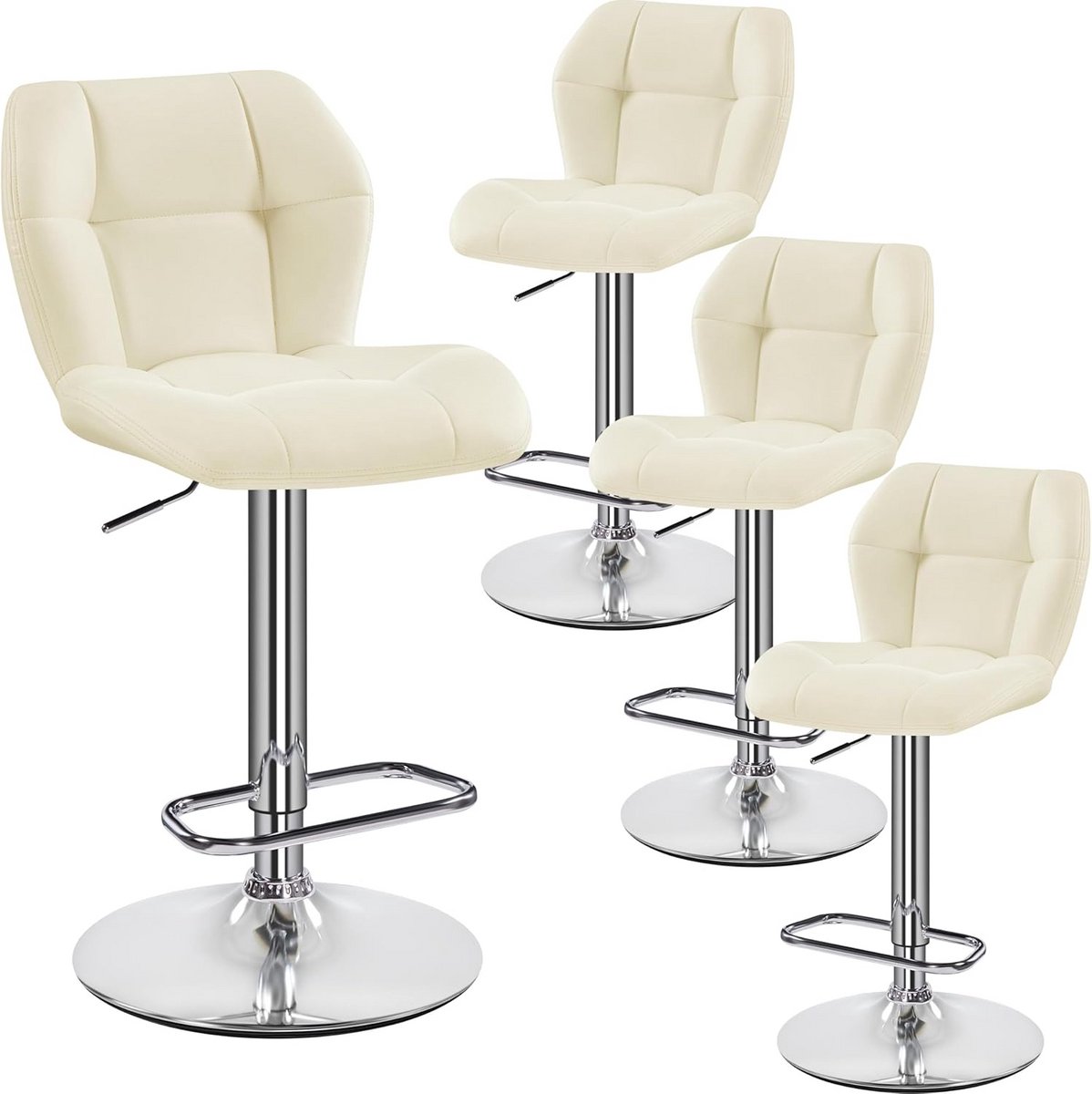 Set van 4 Verstelbare Barstoelen met Rugleuning en Voetensteun in Beige Kunstleer