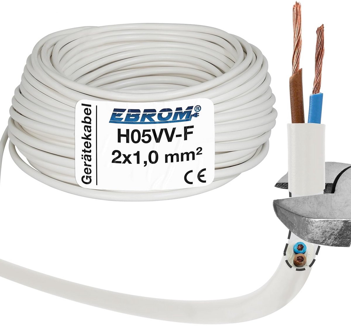 Ronde Kunststof Aansluitkabel H05VV-F 2x1,0 mm² Wit - Beschikbaar op Rol van 50 Meter