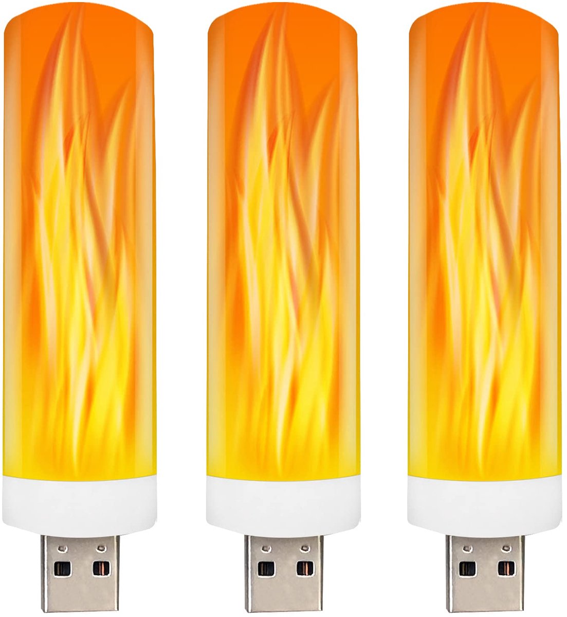Ynkkvre - LED-vlameffectlamp – Vuurvlam Lamp – LED Flame – USB-nachtlampje – 3 stuks – Realistisch 360° flikkerend vlameffect – Veilig en hittervrij – Voor binnen en buiten