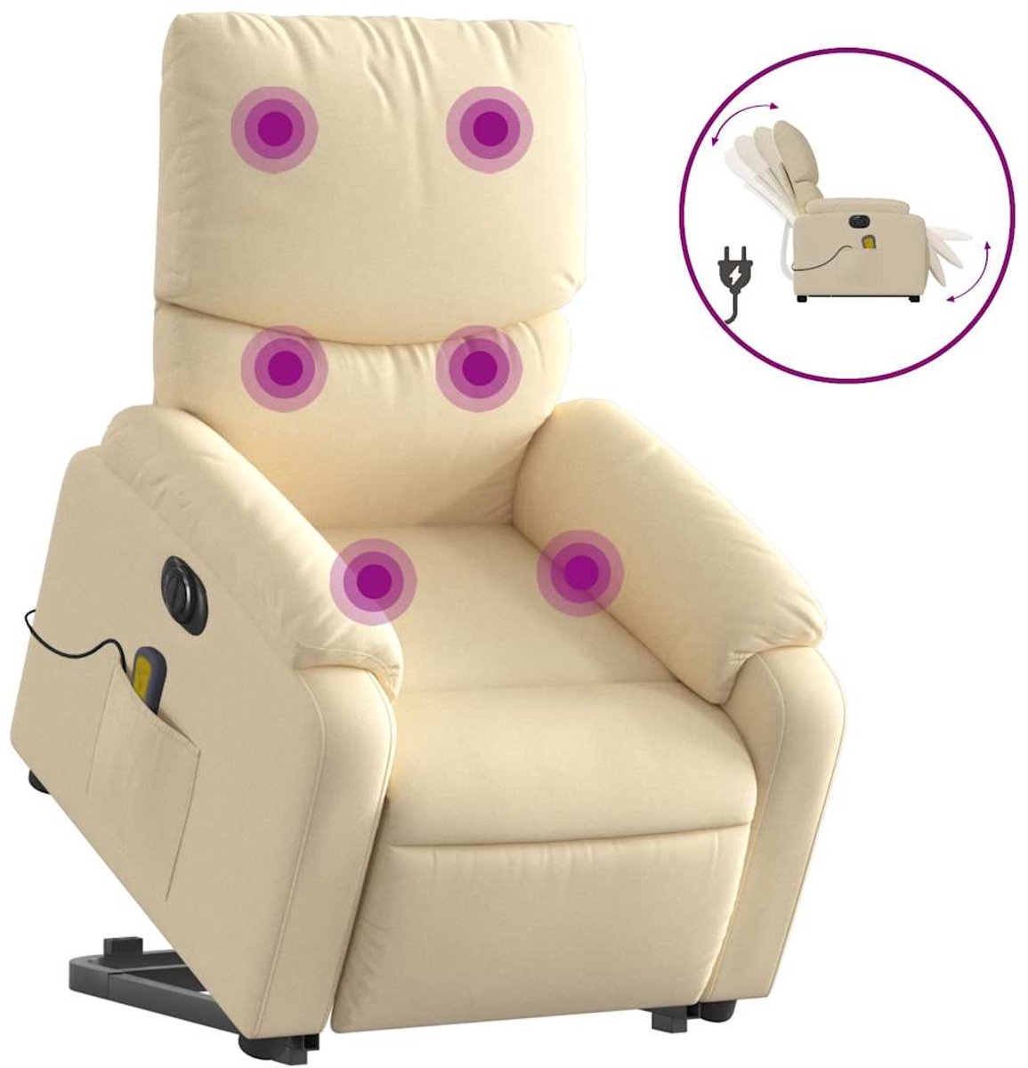 vidaXL Sta-op-massagestoel - elektrisch - verstelbaar - stof - crèmekleurig